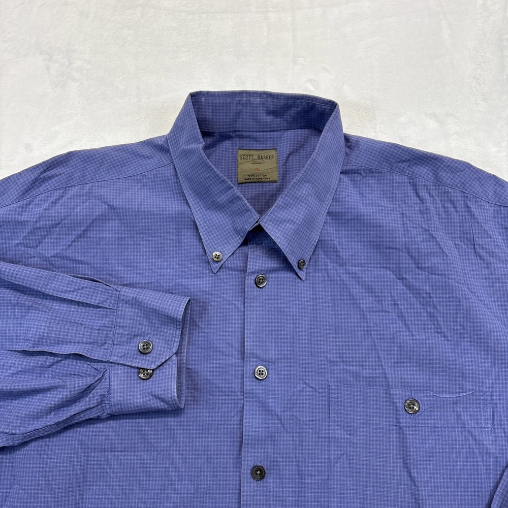 Scott Barber Dress Shirt Men's XL Purple Plaid Button Up Brown Classic Casual